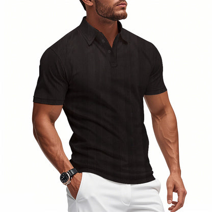 Solid Color Men's Polo Shirt With Short Sleeve, Lapel Collar, Regular Fit, And Polyester Fabric