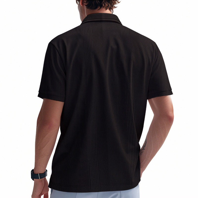 Solid Color Men's Polo Shirt With Short Sleeve, Lapel Collar, Regular Fit, And Polyester Fabric