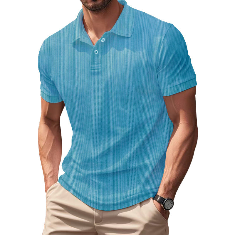 Solid Color Men's Polo Shirt With Short Sleeve, Lapel Collar, Regular Fit, And Polyester Fabric