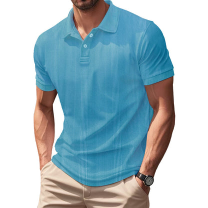 Solid Color Men's Polo Shirt With Short Sleeve, Lapel Collar, Regular Fit, And Polyester Fabric