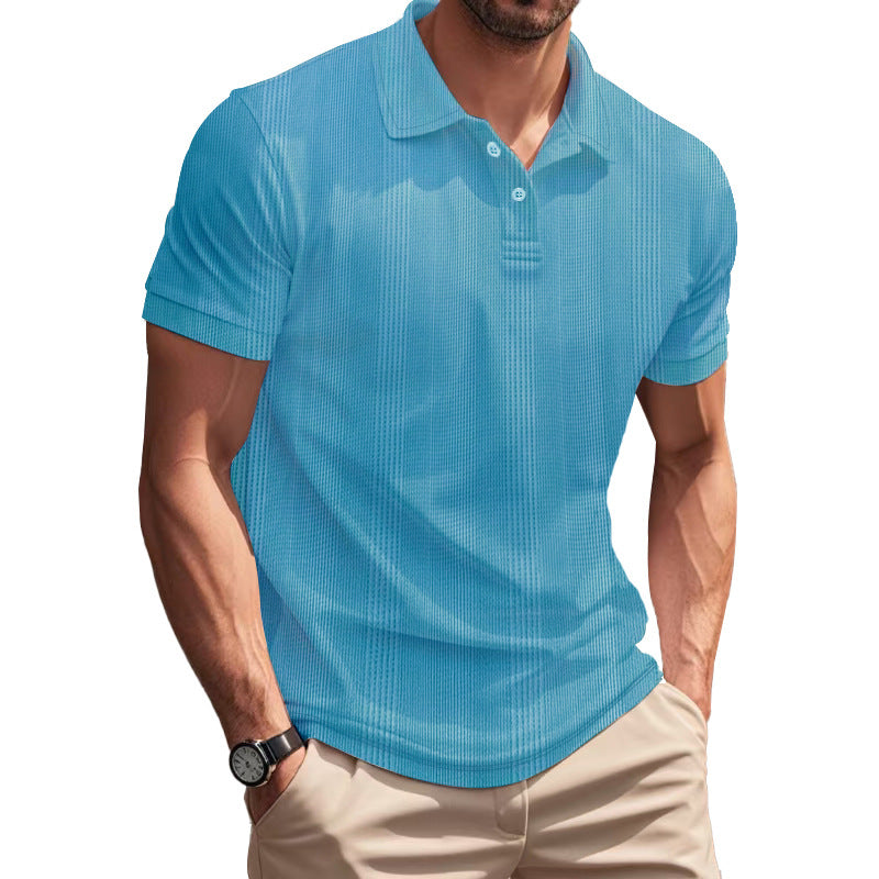 Solid Color Men's Polo Shirt With Short Sleeve, Lapel Collar, Regular Fit, And Polyester Fabric