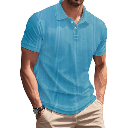 Solid Color Men's Polo Shirt With Short Sleeve, Lapel Collar, Regular Fit, And Polyester Fabric