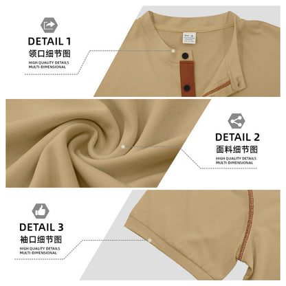 Solid Color Short Sleeve Elastane T-shirt For Men With Standing Collar In Skinny Fit