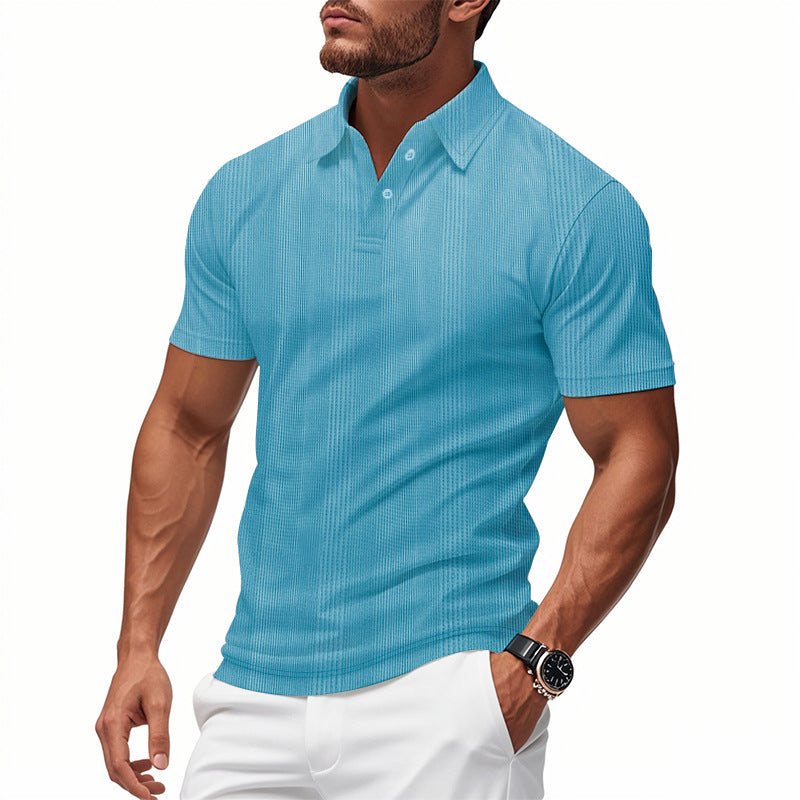 Solid Color Men's Polo Shirt With Short Sleeve, Lapel Collar, Regular Fit, And Polyester Fabric