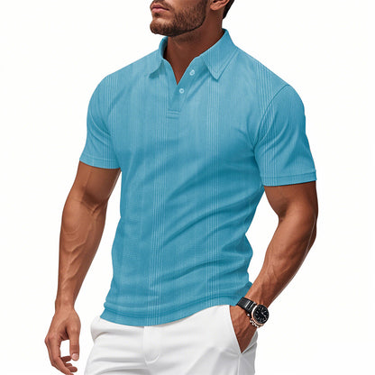 Solid Color Men's Polo Shirt With Short Sleeve, Lapel Collar, Regular Fit, And Polyester Fabric