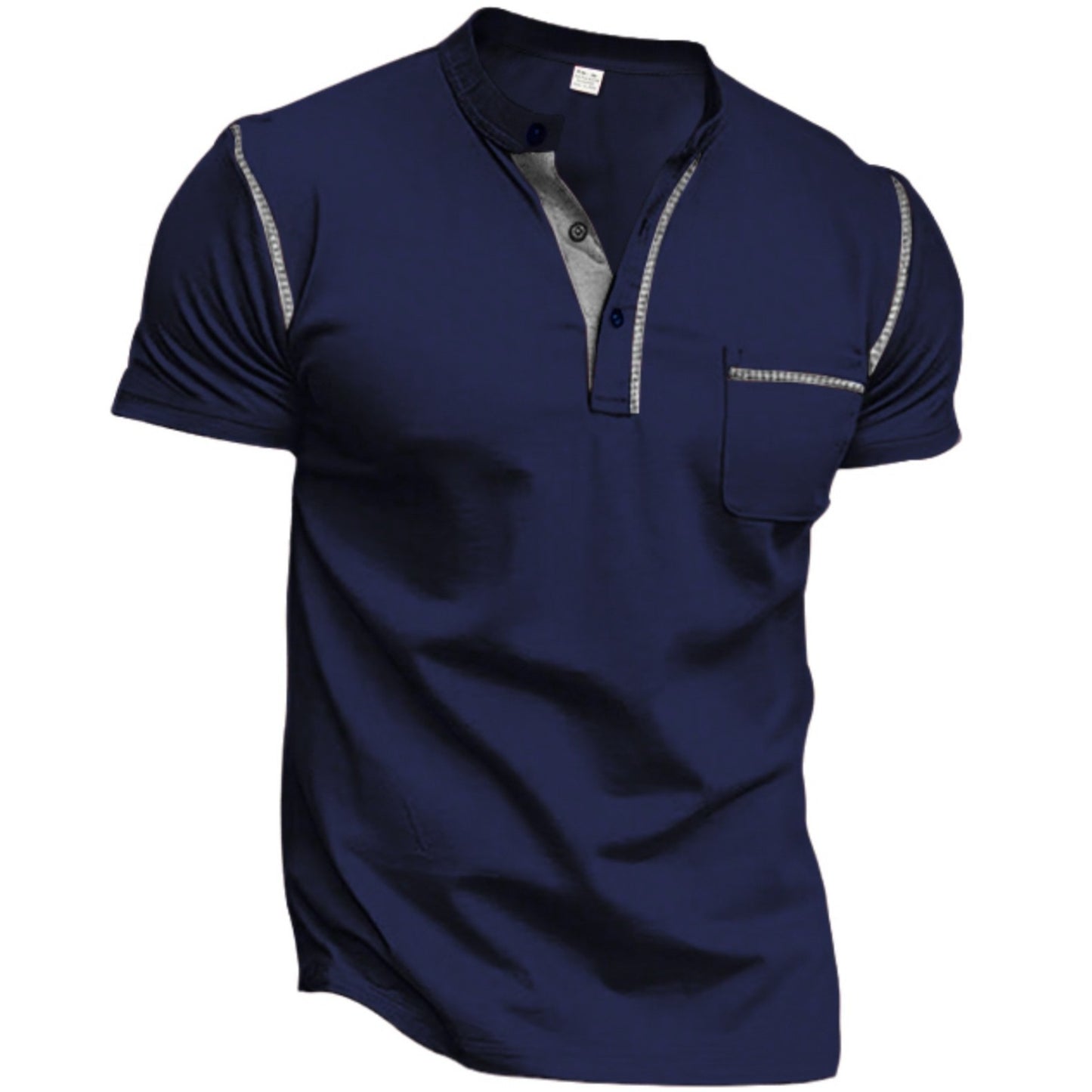 Solid Color Short Sleeve Elastane T-shirt For Men With Standing Collar In Skinny Fit