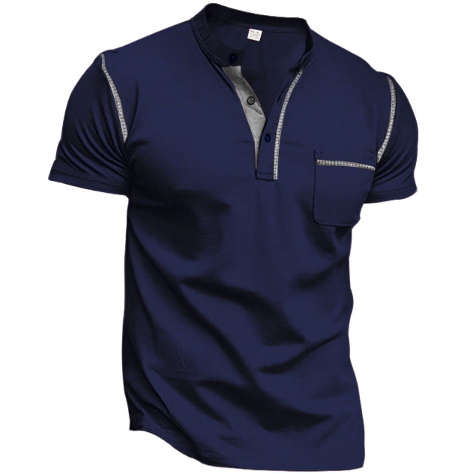 Solid Color Short Sleeve Elastane T-shirt For Men With Standing Collar In Skinny Fit