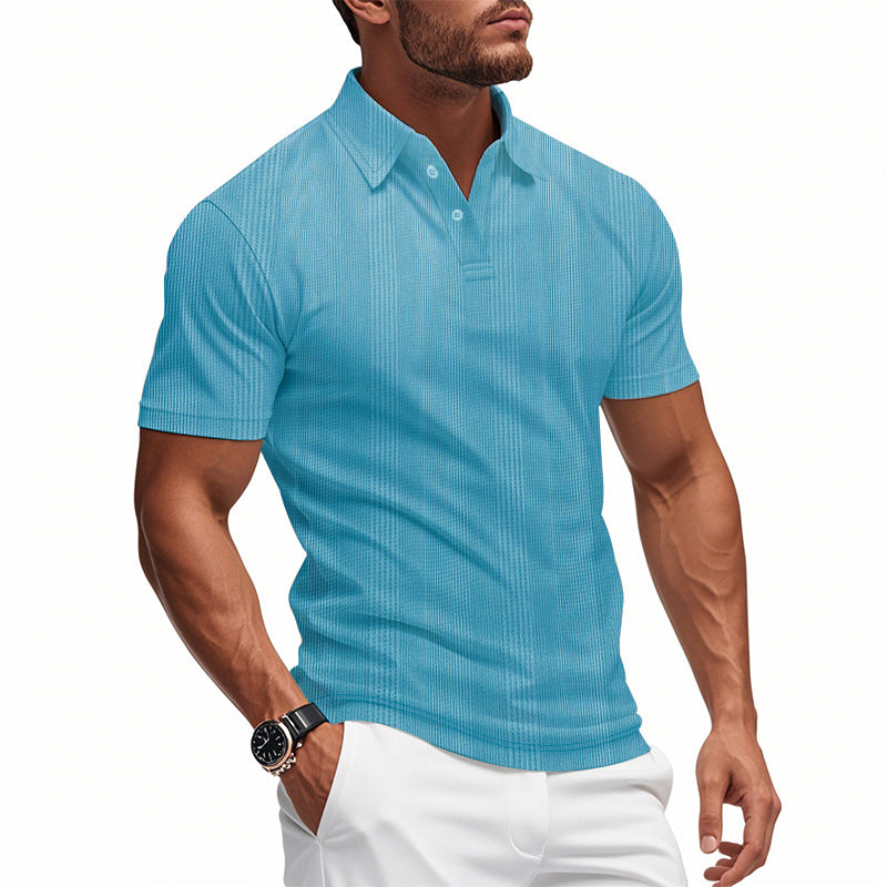 Solid Color Men's Polo Shirt With Short Sleeve, Lapel Collar, Regular Fit, And Polyester Fabric