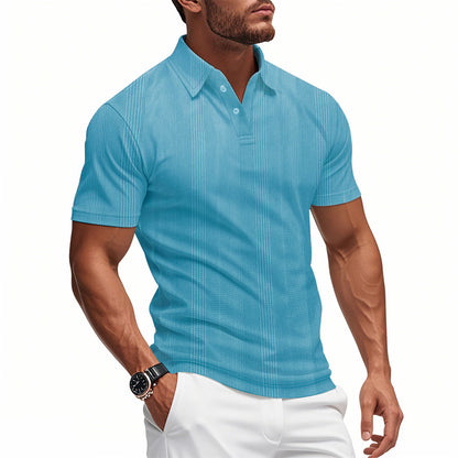 Solid Color Men's Polo Shirt With Short Sleeve, Lapel Collar, Regular Fit, And Polyester Fabric