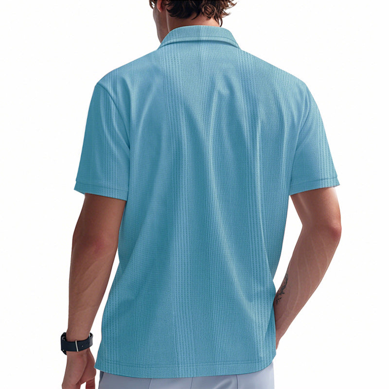 Solid Color Men's Polo Shirt With Short Sleeve, Lapel Collar, Regular Fit, And Polyester Fabric