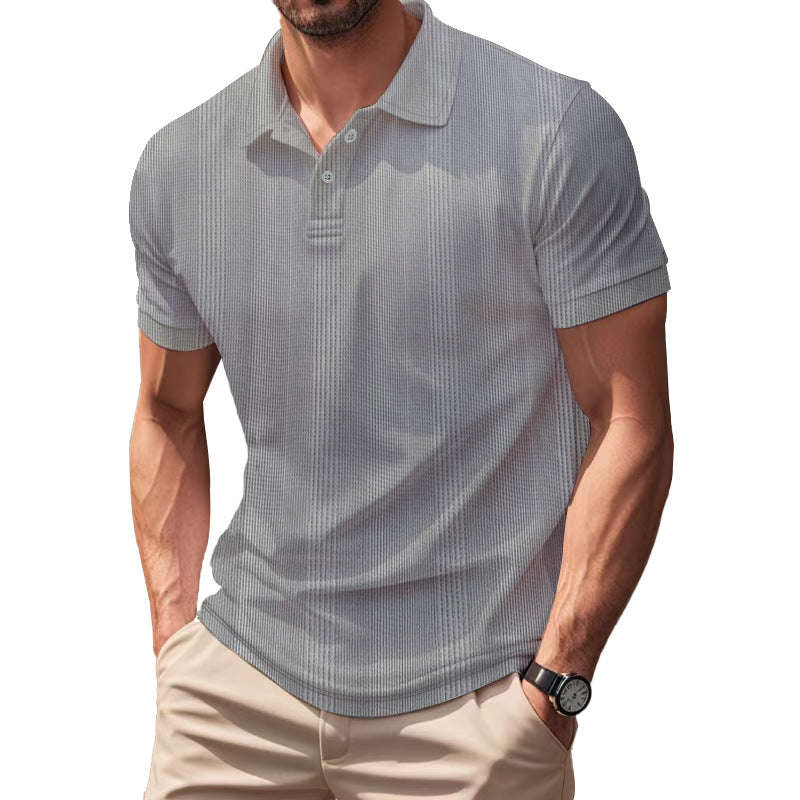 Solid Color Men's Polo Shirt With Short Sleeve, Lapel Collar, Regular Fit, And Polyester Fabric
