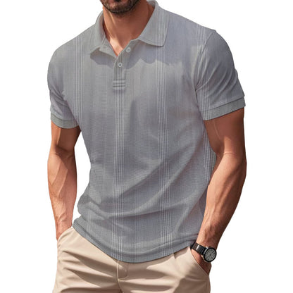 Solid Color Men's Polo Shirt With Short Sleeve, Lapel Collar, Regular Fit, And Polyester Fabric
