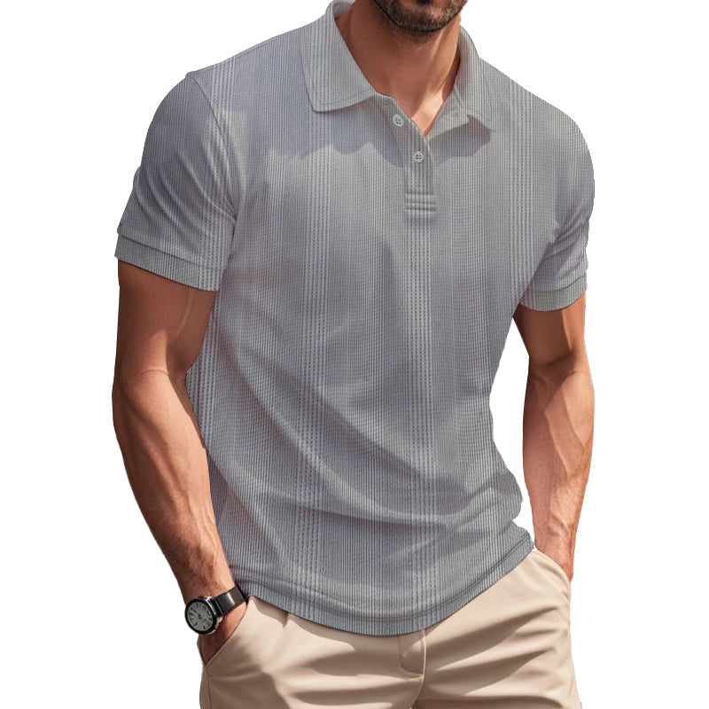 Solid Color Men's Polo Shirt With Short Sleeve, Lapel Collar, Regular Fit, And Polyester Fabric