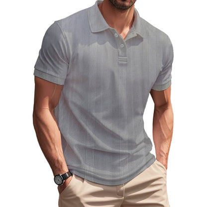 Solid Color Men's Polo Shirt With Short Sleeve, Lapel Collar, Regular Fit, And Polyester Fabric