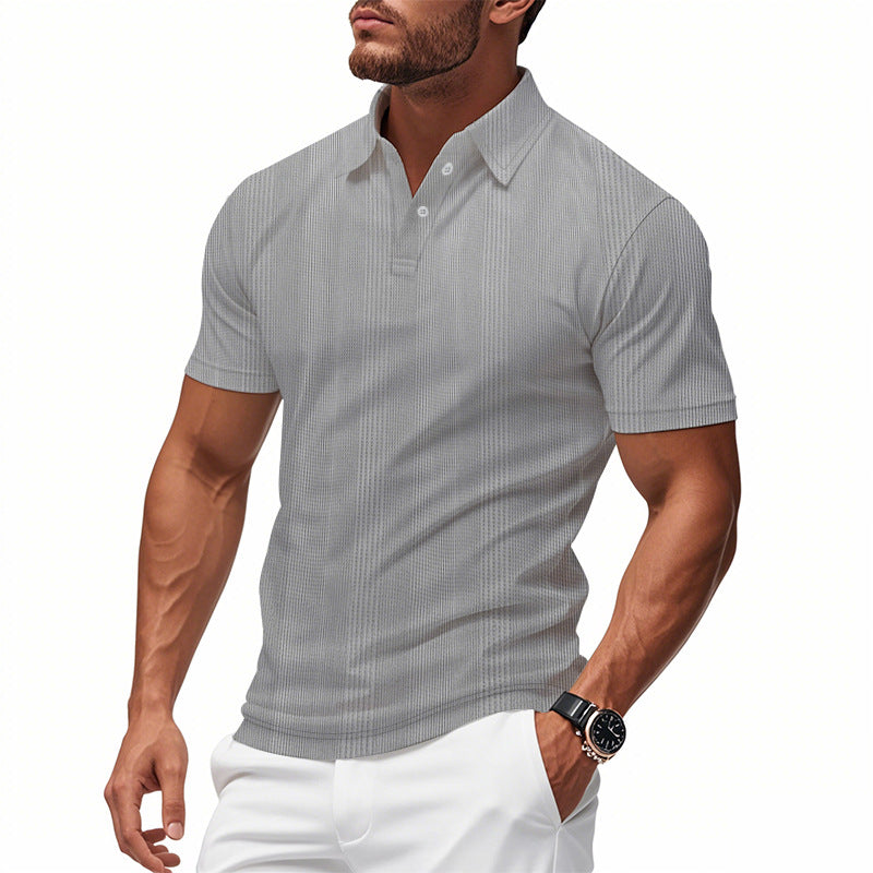 Solid Color Men's Polo Shirt With Short Sleeve, Lapel Collar, Regular Fit, And Polyester Fabric