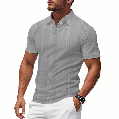 Solid Color Men's Polo Shirt With Short Sleeve, Lapel Collar, Regular Fit, And Polyester Fabric