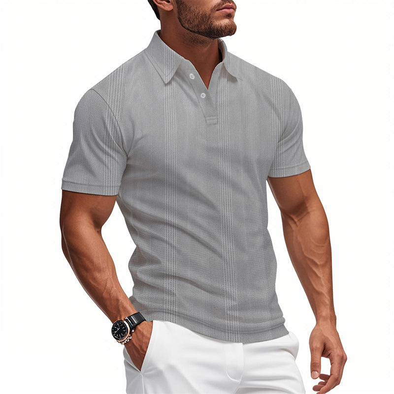 Solid Color Men's Polo Shirt With Short Sleeve, Lapel Collar, Regular Fit, And Polyester Fabric