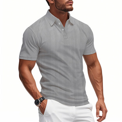 Solid Color Men's Polo Shirt With Short Sleeve, Lapel Collar, Regular Fit, And Polyester Fabric