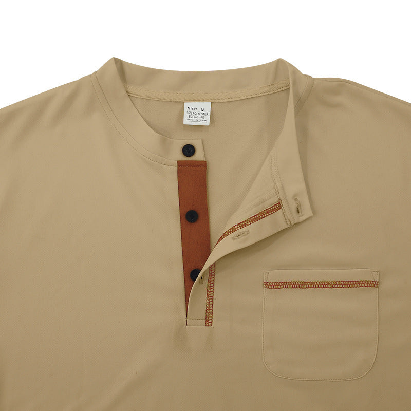 Solid Color Short Sleeve Elastane T-shirt For Men With Standing Collar In Skinny Fit