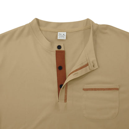 Solid Color Short Sleeve Elastane T-shirt For Men With Standing Collar In Skinny Fit