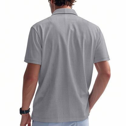 Solid Color Men's Polo Shirt With Short Sleeve, Lapel Collar, Regular Fit, And Polyester Fabric