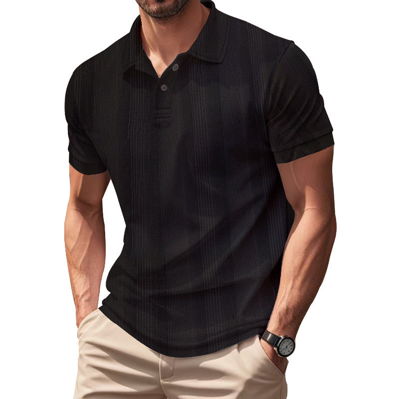 Solid Color Men's Polo Shirt With Short Sleeve, Lapel Collar, Regular Fit, And Polyester Fabric