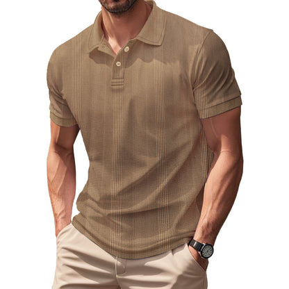 Solid Color Men's Polo Shirt With Short Sleeve, Lapel Collar, Regular Fit, And Polyester Fabric