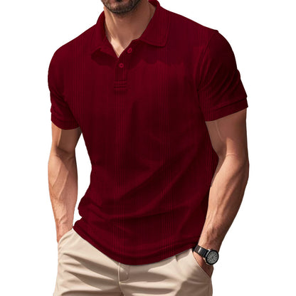 Solid Color Men's Polo Shirt With Short Sleeve, Lapel Collar, Regular Fit, And Polyester Fabric