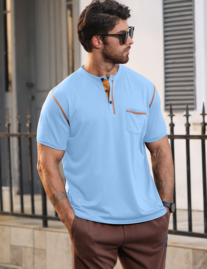 Solid Color Short Sleeve Elastane T-shirt For Men With Standing Collar In Skinny Fit