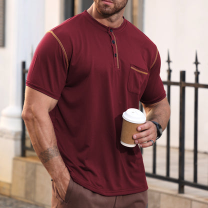 Solid Color Short Sleeve Elastane T-shirt For Men With Standing Collar In Skinny Fit