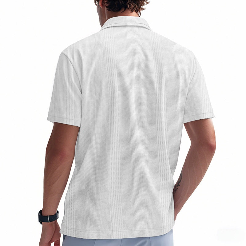 Solid Color Men's Polo Shirt With Short Sleeve, Lapel Collar, Regular Fit, And Polyester Fabric