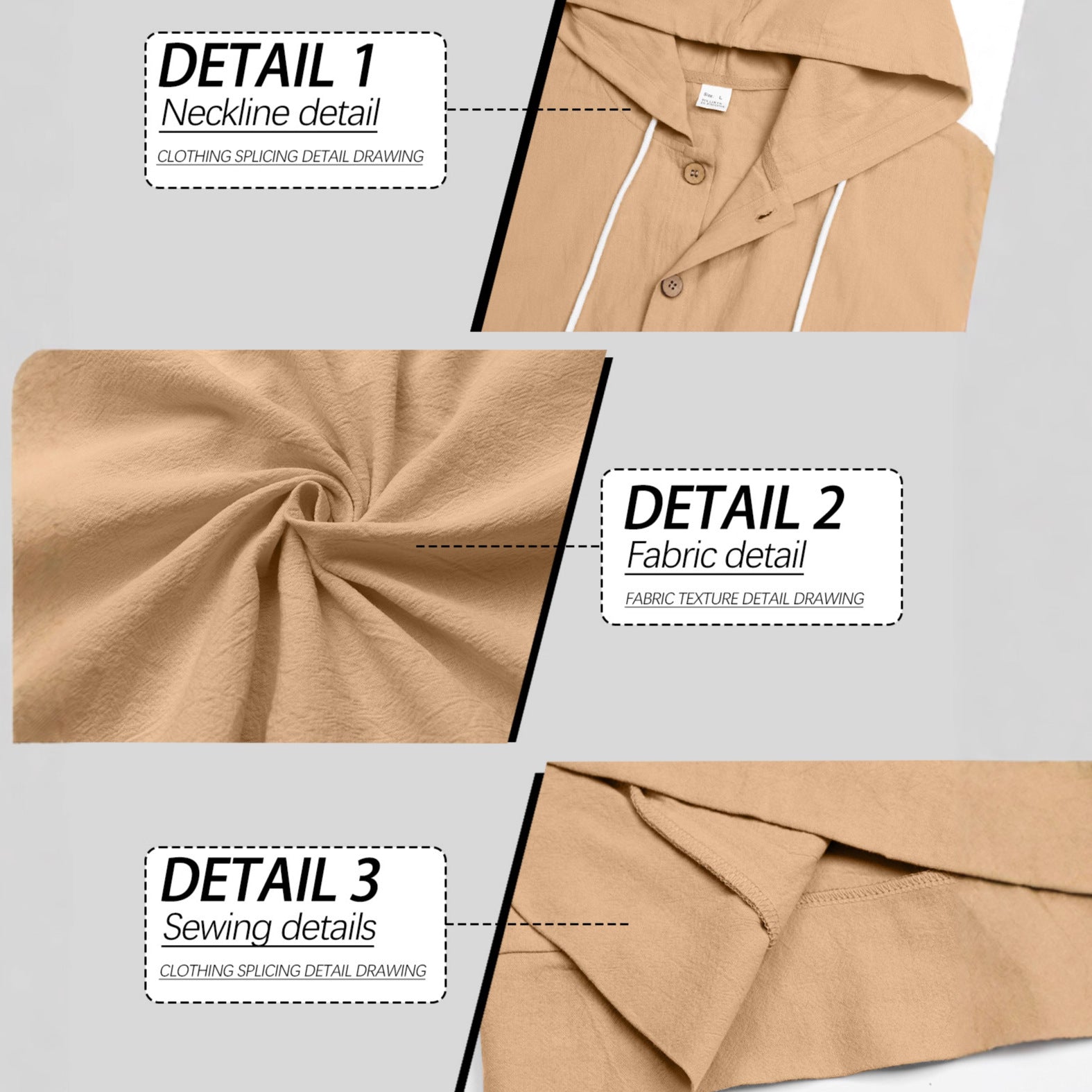Solid Color Linen Long Sleeve Blouse For Men With Hooded Pullover Design