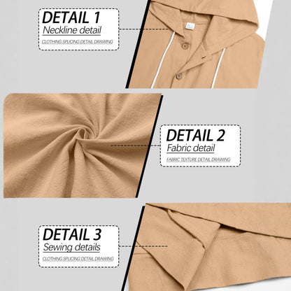 Solid Color Linen Long Sleeve Blouse For Men With Hooded Pullover Design