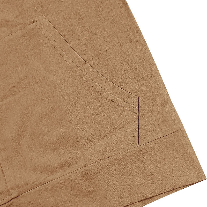Solid Color Linen Long Sleeve Blouse For Men With Hooded Pullover Design