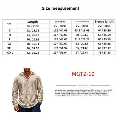 Solid Color Linen Long Sleeve Blouse For Men With Hooded Pullover Design