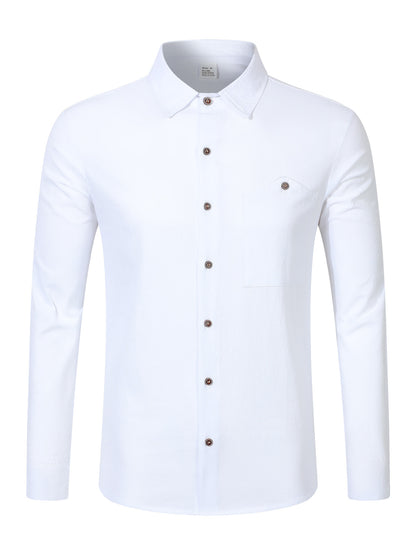 Solid Color Linen Long Sleeve Casual Blouse For Men With Hooded Design