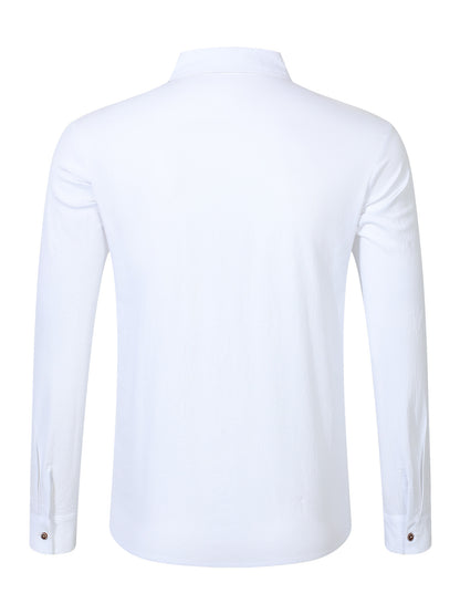 Solid Color Linen Long Sleeve Casual Blouse For Men With Hooded Design