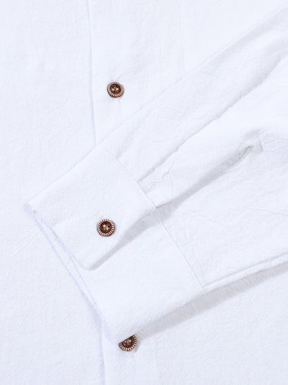 Solid Color Linen Long Sleeve Casual Blouse For Men With Hooded Design
