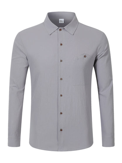 Solid Color Linen Long Sleeve Casual Blouse For Men With Hooded Design