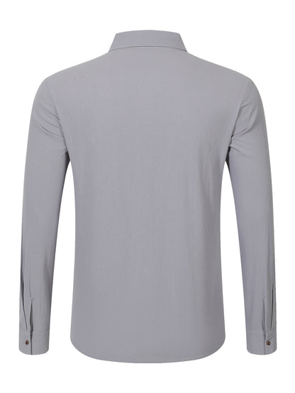 Solid Color Linen Long Sleeve Casual Blouse For Men With Hooded Design