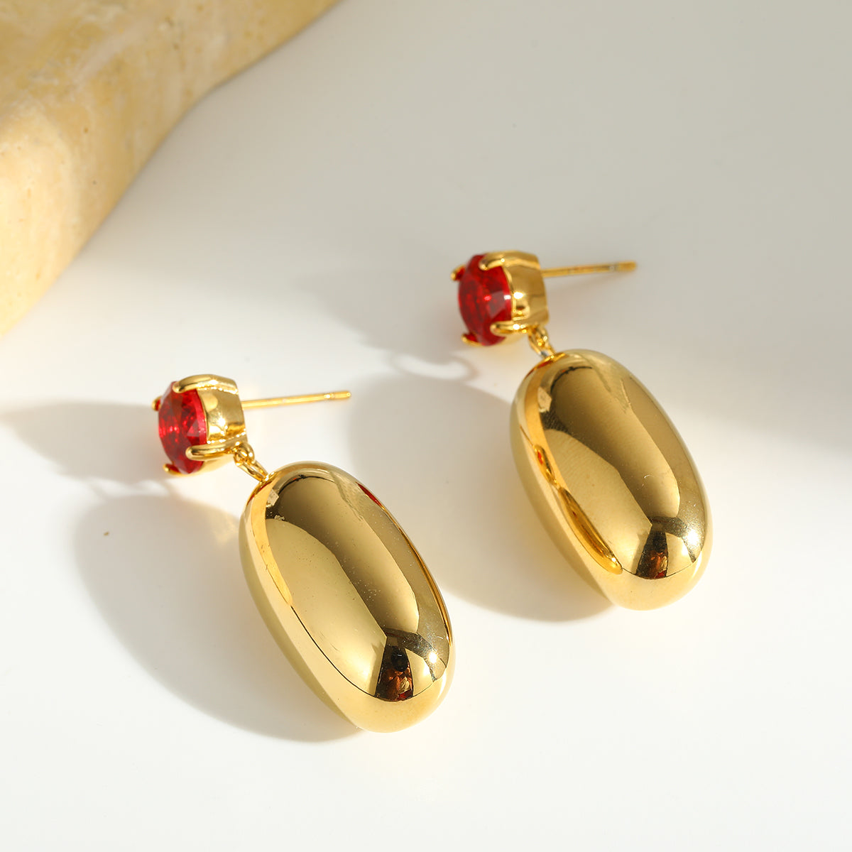 Geometric Earrings For Women In 18K Real Gold Plated 304 Stainless Steel With Glass Inlay For New Year