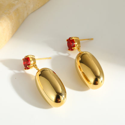 Geometric Earrings For Women In 18K Real Gold Plated 304 Stainless Steel With Glass Inlay For New Year