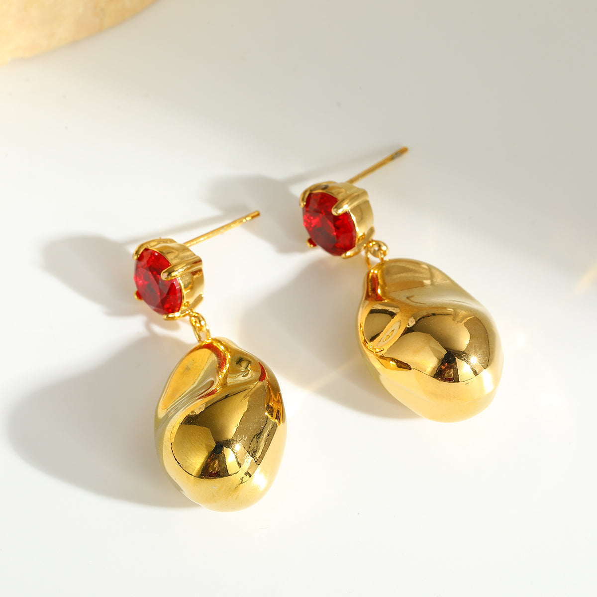 Geometric Earrings For Women In 18K Real Gold Plated 304 Stainless Steel With Glass Inlay For New Year
