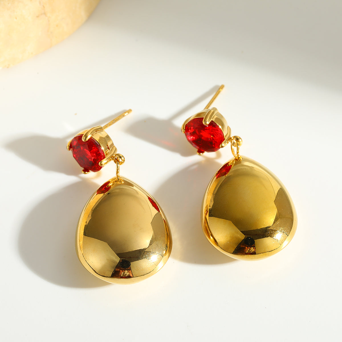 Geometric Earrings For Women In 18K Real Gold Plated 304 Stainless Steel With Glass Inlay For New Year