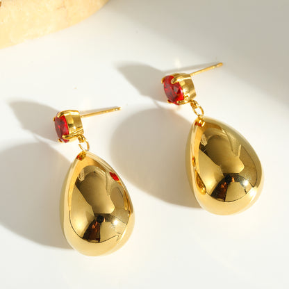 Geometric Earrings For Women In 18K Real Gold Plated 304 Stainless Steel With Glass Inlay For New Year