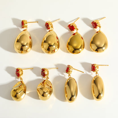Geometric Earrings For Women In 18K Real Gold Plated 304 Stainless Steel With Glass Inlay For New Year