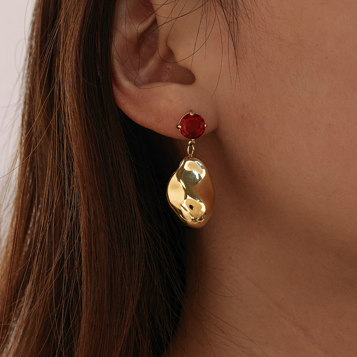 Geometric Earrings For Women In 18K Real Gold Plated 304 Stainless Steel With Glass Inlay For New Year