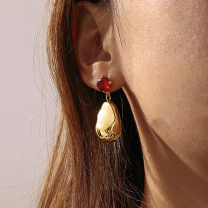 Geometric Earrings For Women In 18K Real Gold Plated 304 Stainless Steel With Glass Inlay For New Year