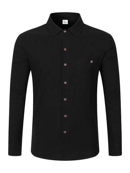 Solid Color Linen Long Sleeve Casual Blouse For Men With Hooded Design