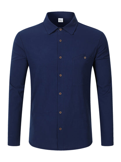 Solid Color Linen Long Sleeve Casual Blouse For Men With Hooded Design
